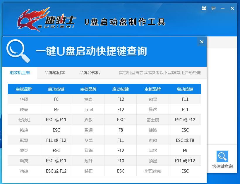 如何使用速骑士查询电脑U盘启动盘的快捷键
