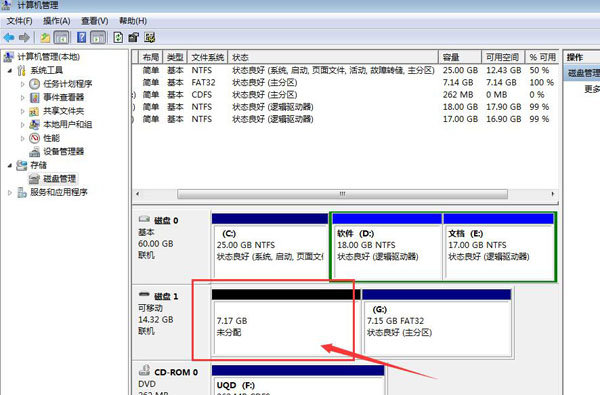 u盘没有分配空间合并的方法？