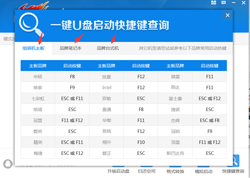 如何查询本机的一键u盘启动快捷键